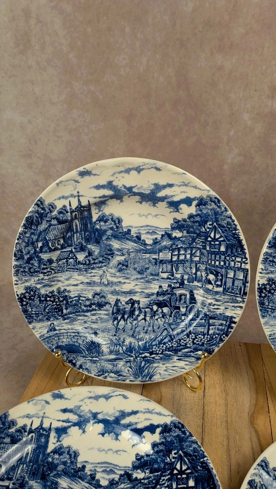 Lot de 4 assiettes à dessert décor village anglais – bleu & blanc – photo 5